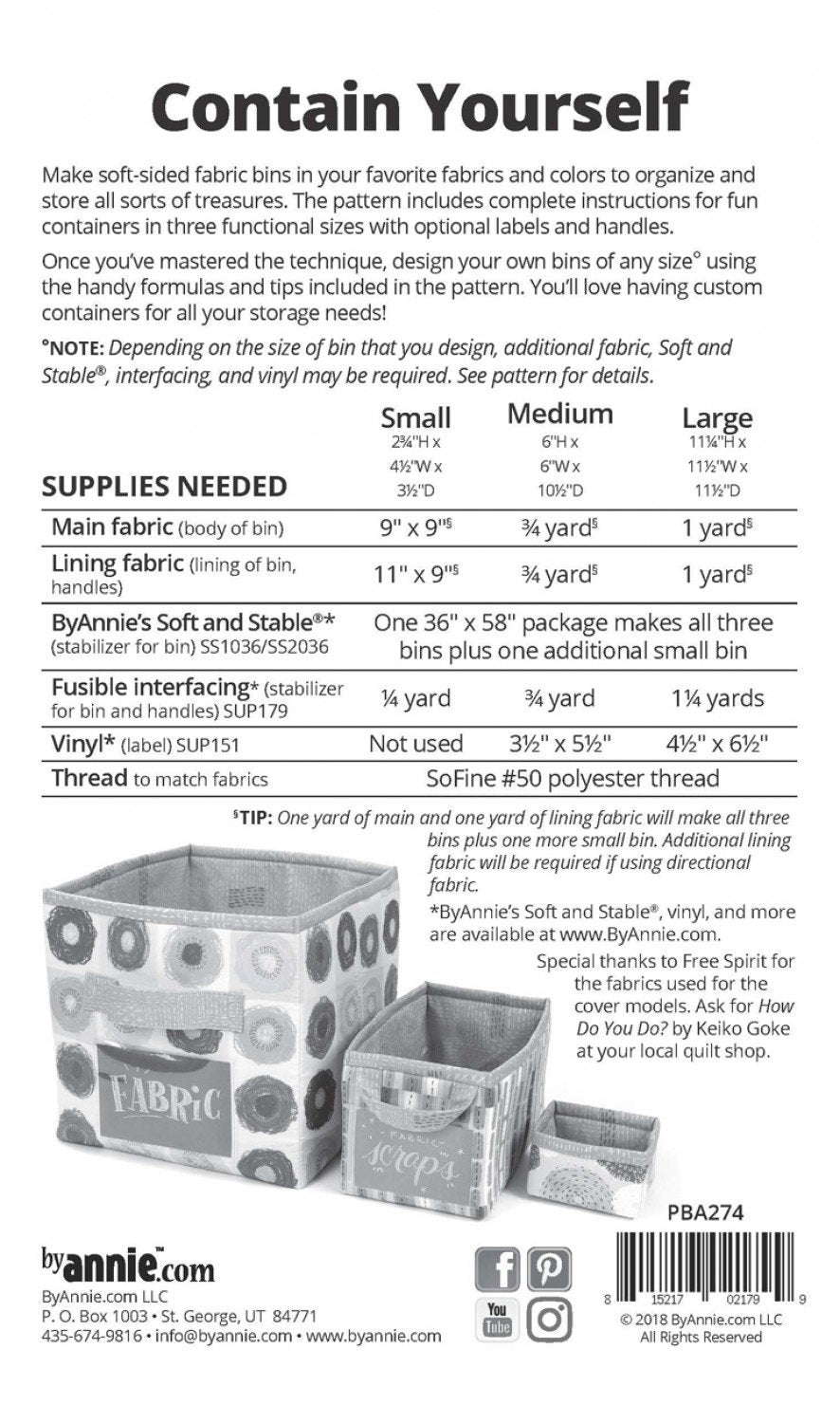 Contain Yourself  PBA274 sewing Pattern by Annie