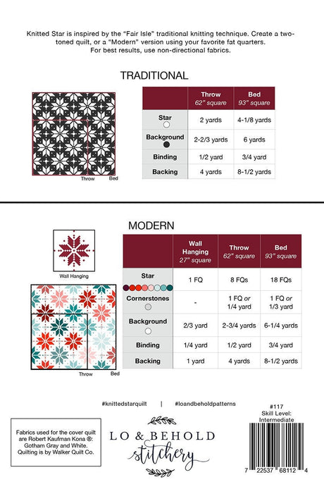 Knitted Star Quilt Pattern  LBS-117 Fat Quarter Friendly