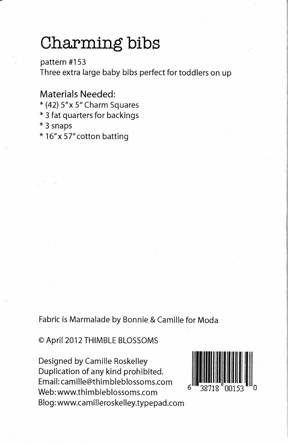 Charming Bibs sewing pattern TBL153 by Thimble Blossoms