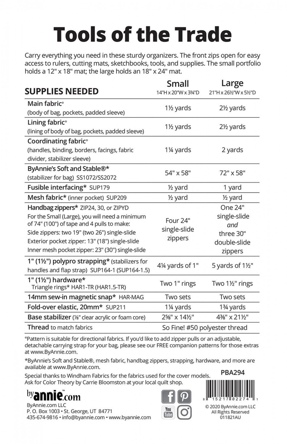 Tools of the Trade PBA286 sewing Pattern  by Annie