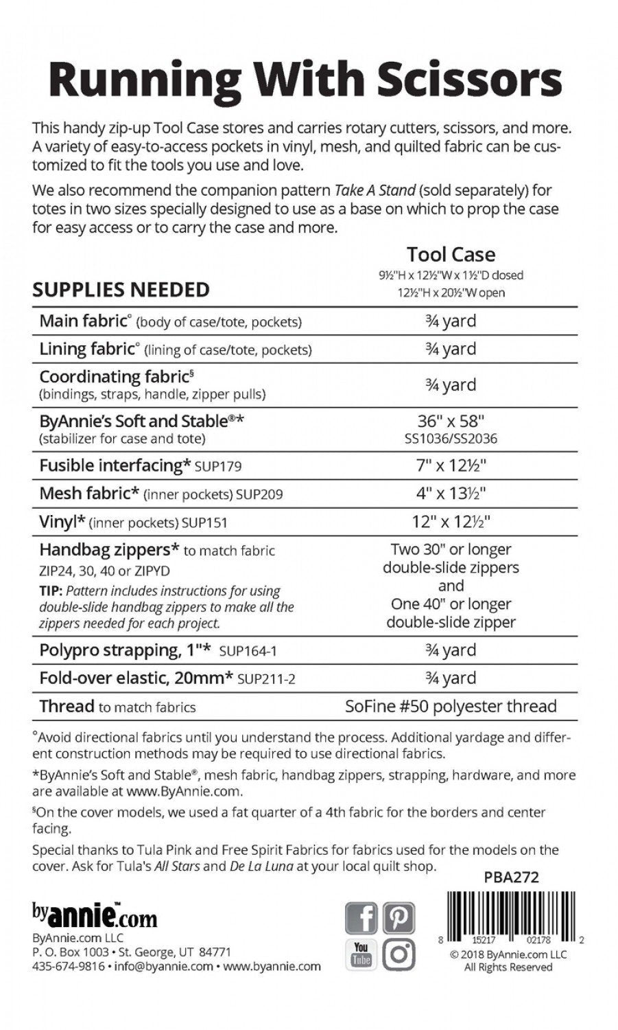 Tools of the Trade PBA272 Sewing Pattern  by Annie