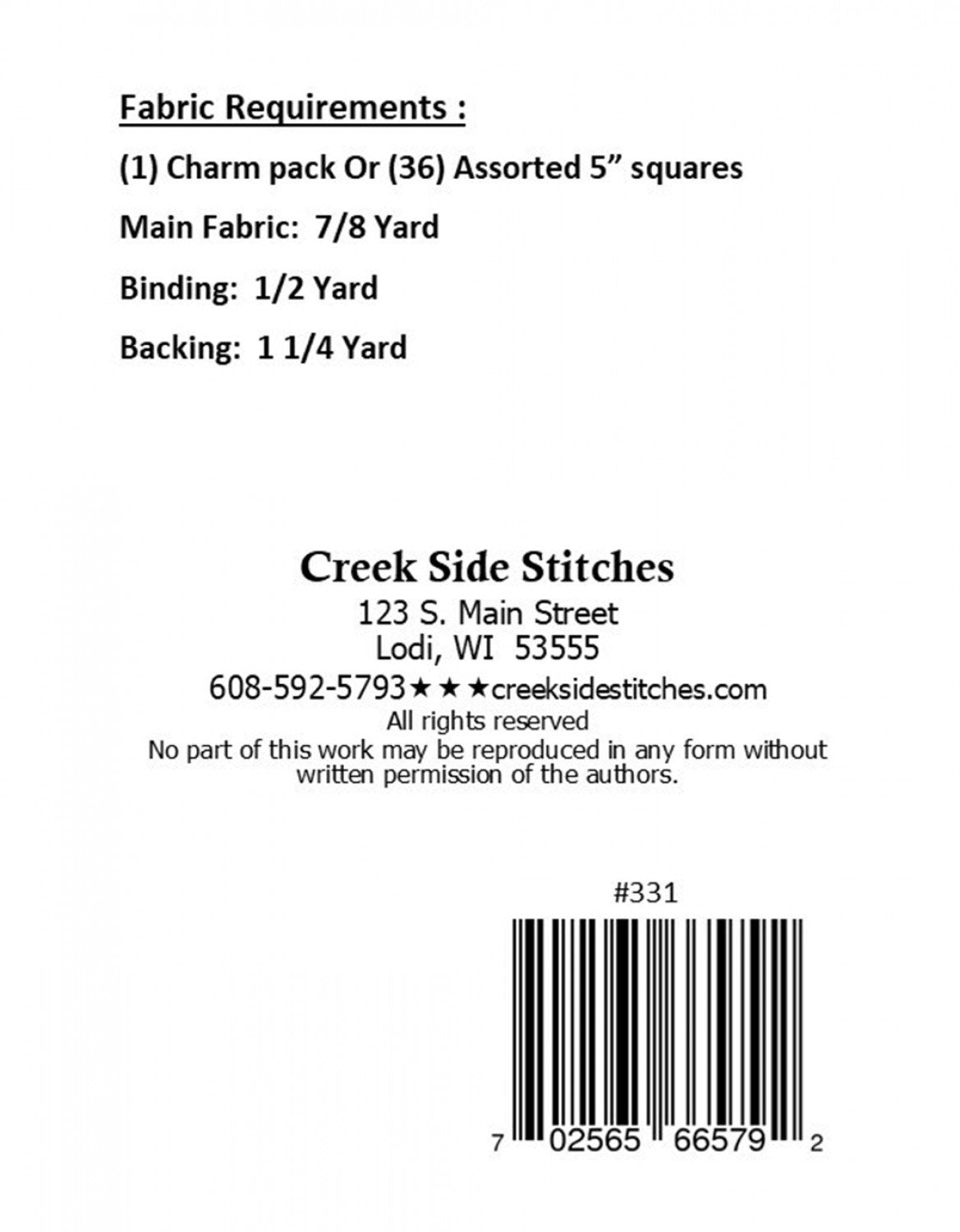 Charming Prisms Table Topper Printed Pattern only CSS331 by Creek Side Stitches, precut friendly