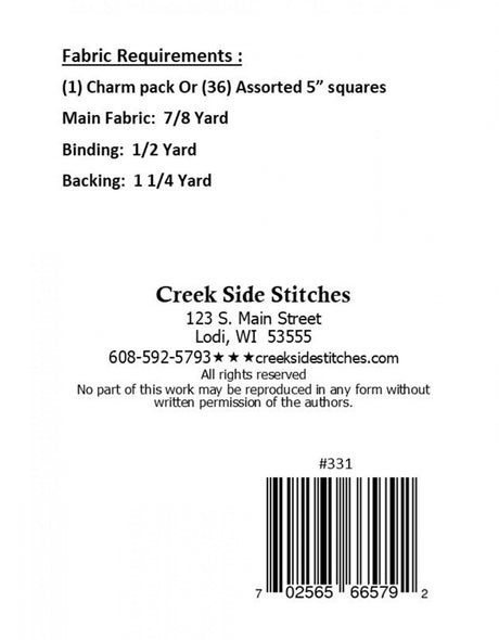 Charming Prisms Table Topper Printed Pattern only CSS331 by Creek Side Stitches, precut friendly