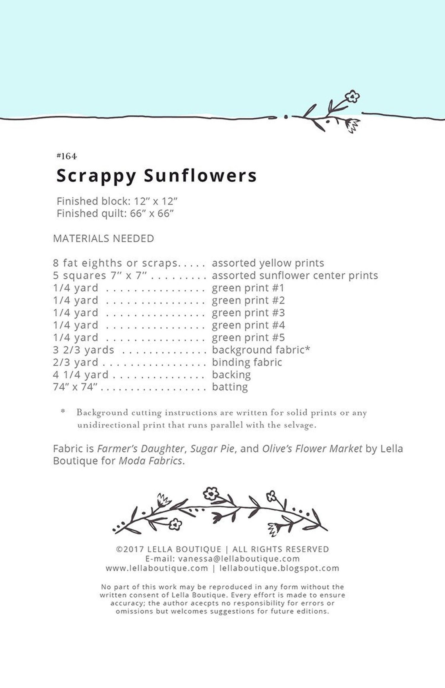Scrappy Sunflowers  Pattern by Vanessa Goertzen for Lella Boutique LB164