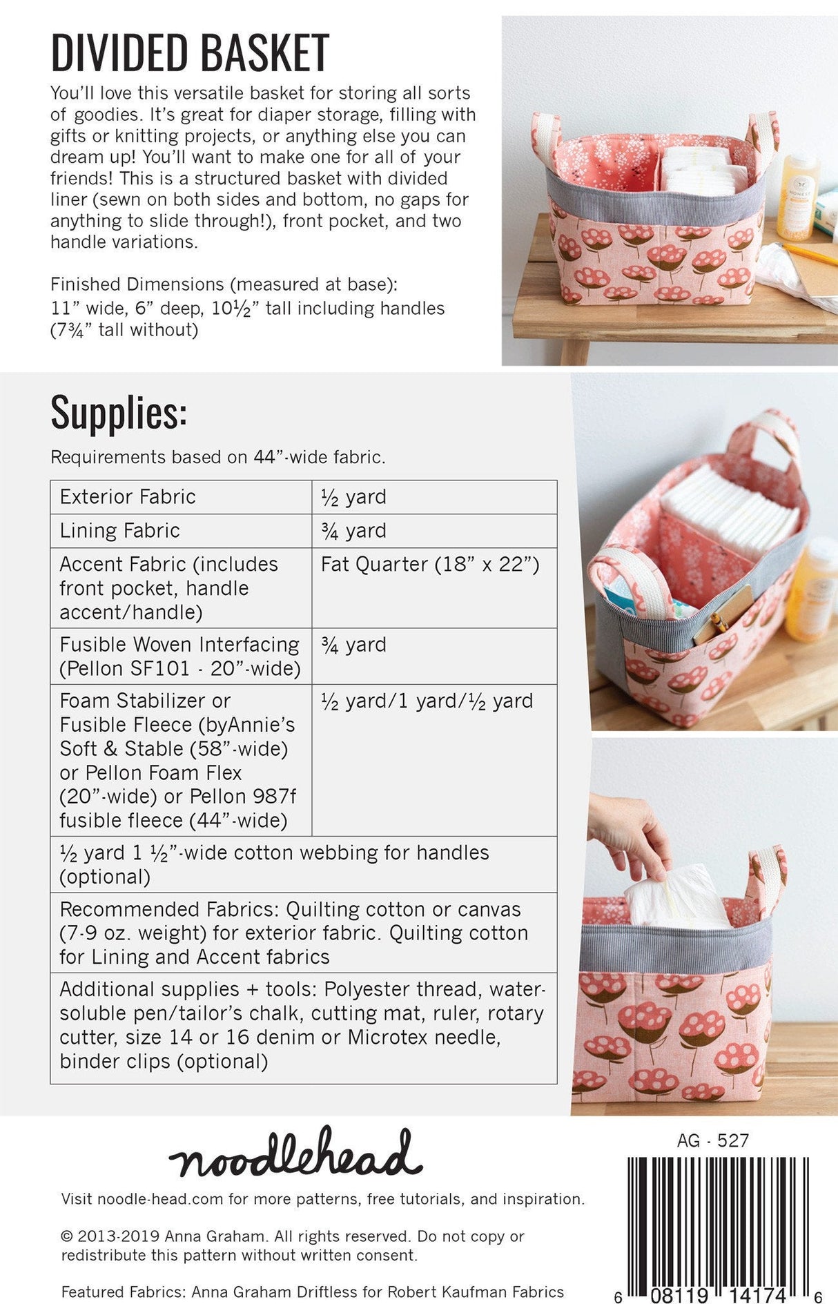 Divided Basket Sewing Pattern - AG-527 From Noodlehead by Anna Graham