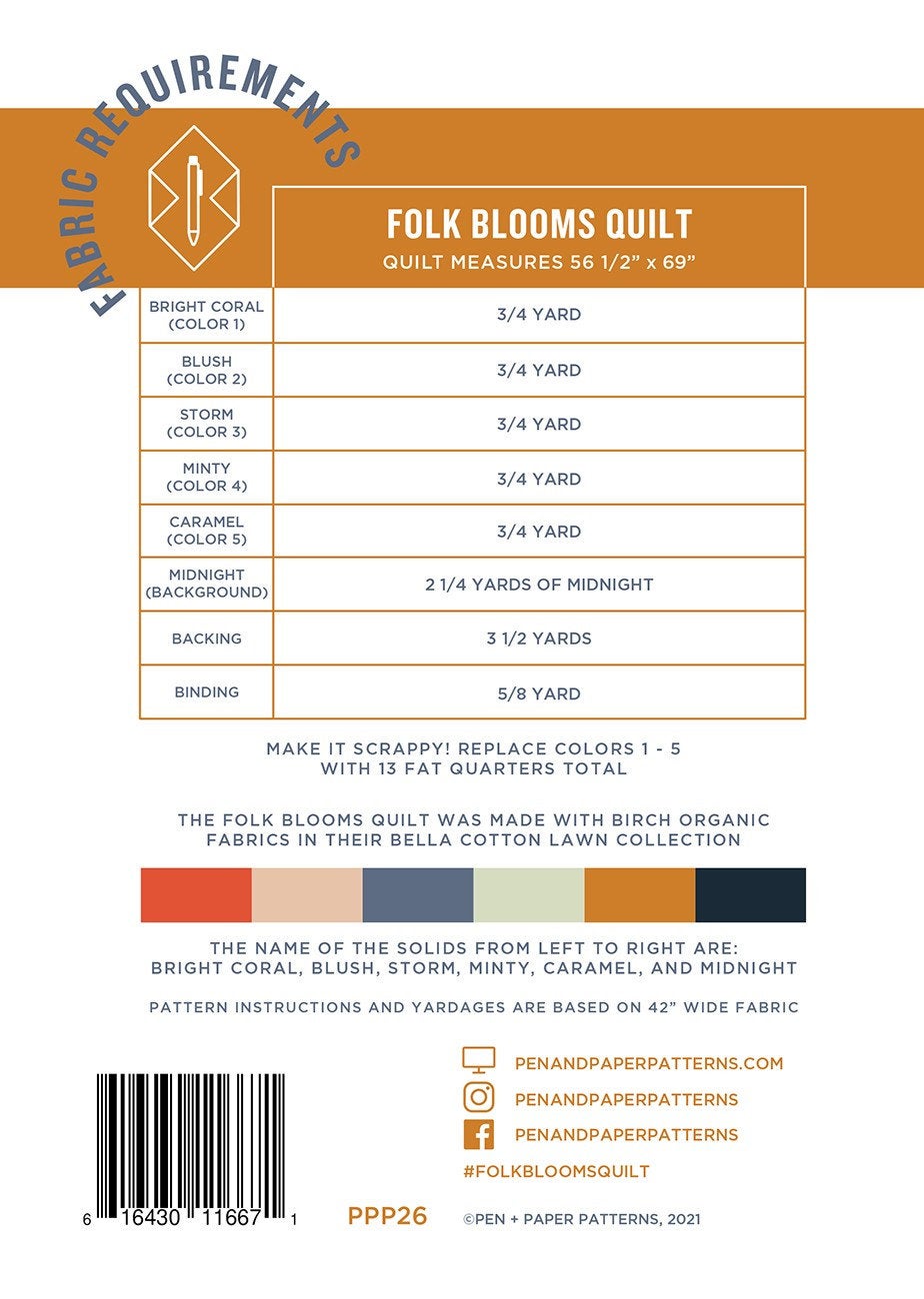 Folk Blooms Quilt Pattern PPP26 from Pen & Paper Patterns By Lindsey Neill 56 x 69