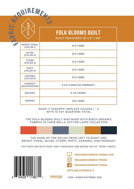 Folk Blooms Quilt Pattern PPP26 from Pen & Paper Patterns By Lindsey Neill 56 x 69