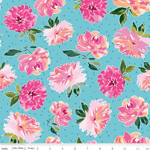 Lucy June Flowers C11221-Aqua by Lila Tueller for Riley Blake Designs