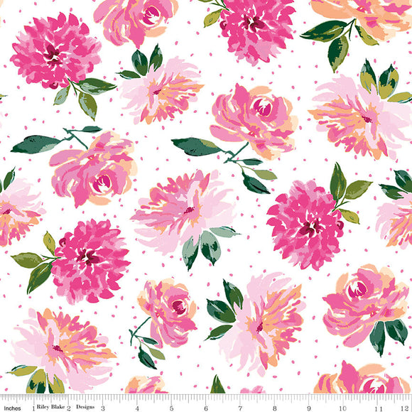 Lucy June Flowers C11221-White by Lila Tueller for Riley Blake Designs