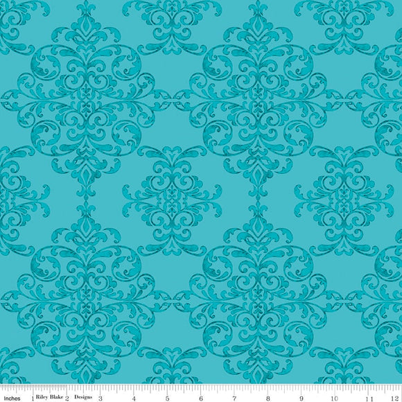 Lucy June Damask C11222-Aqua by Lila Tueller for Riley Blake Designs