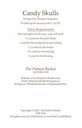 Candy Skulls  By Margot Languedoc Designs  Paper Pattern ONLY 48 1/2 x 53"