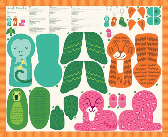 Jungle Paradise Multi Stuffed Animal Panel 36