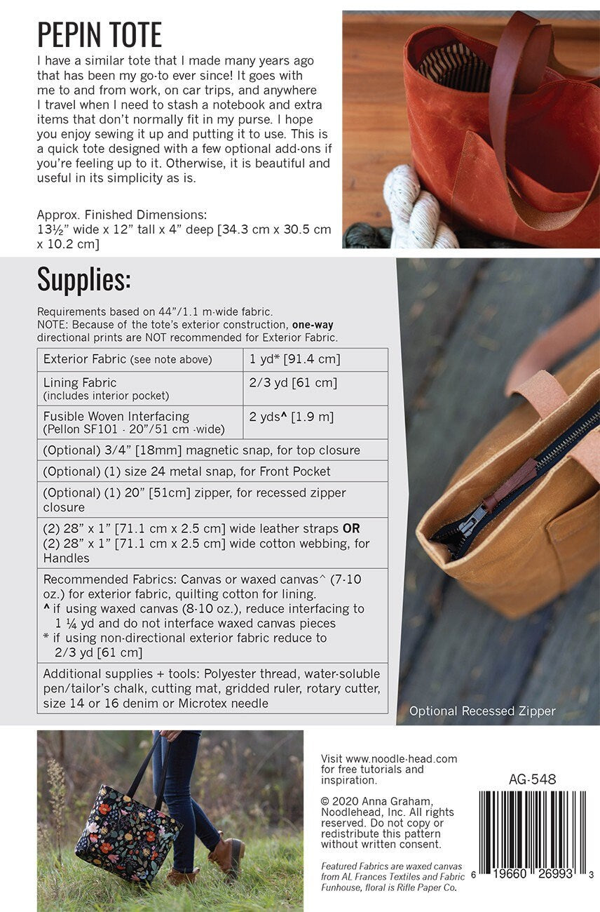 Pepin Tote # AG-548 From Noodlehead By Anna Graham