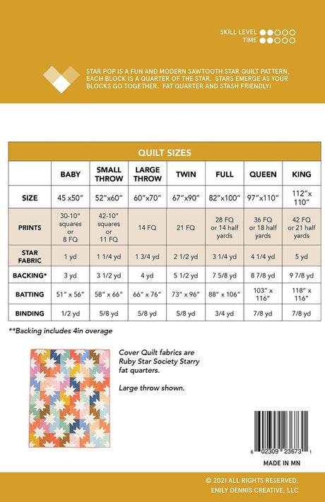 Star Pop  Quilt Pattern QLP141 By Emily Dennis