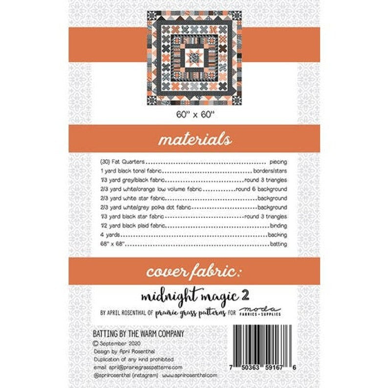 Midnight Medallion Printed Quilt Pattern by April Rosenthal for Prairie Grass Patterns Finished Size 60" x 60"