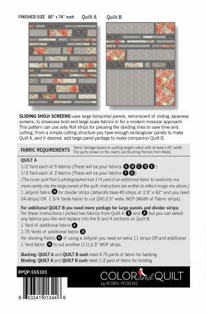 Sliding Shoji Screens Quilt Printed Pattern, by Robin Pickens RPQP-EBM134 Mini quilt sized at 60 x 74".