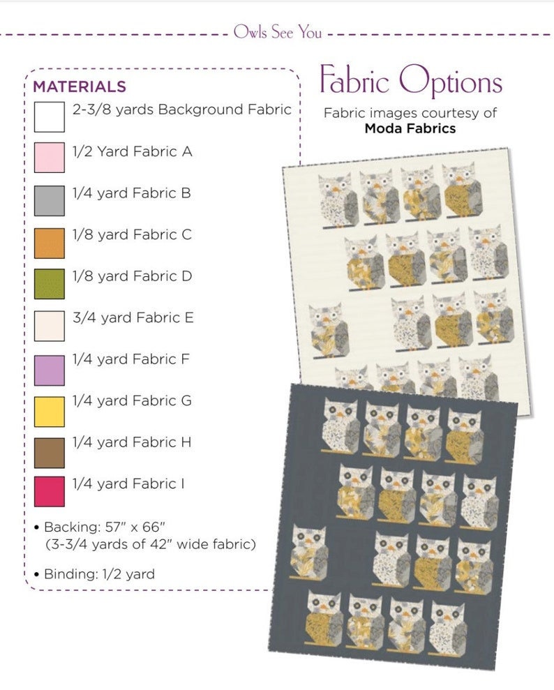 Owls See You Quilt Pattern  WS26 by Wendy Sheppard Printed Pattern Only 49 x 58 inches