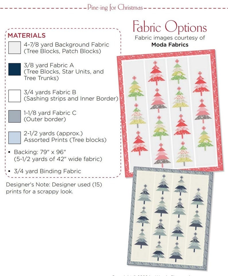 Pine-ing for Christmas Quilt Pattern  WS34 by Wendy Sheppard Printed Pattern Only 71 x 88 inches