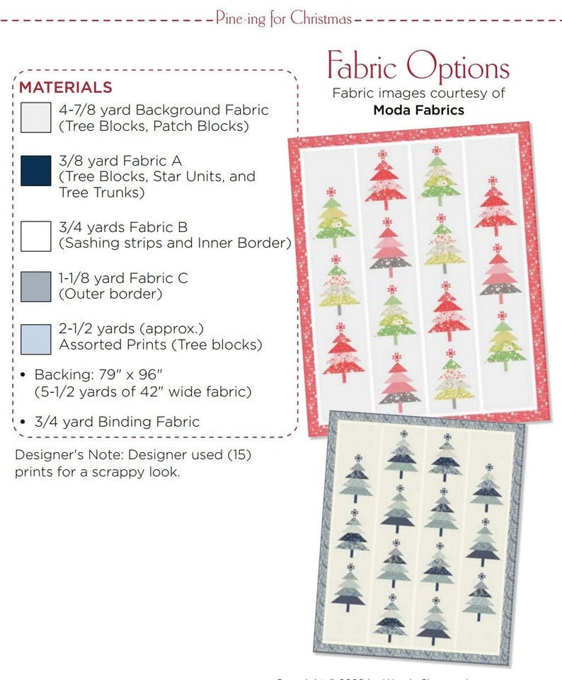 Pine-ing for Christmas Quilt Pattern  WS34 by Wendy Sheppard Printed Pattern Only 71 x 88 inches