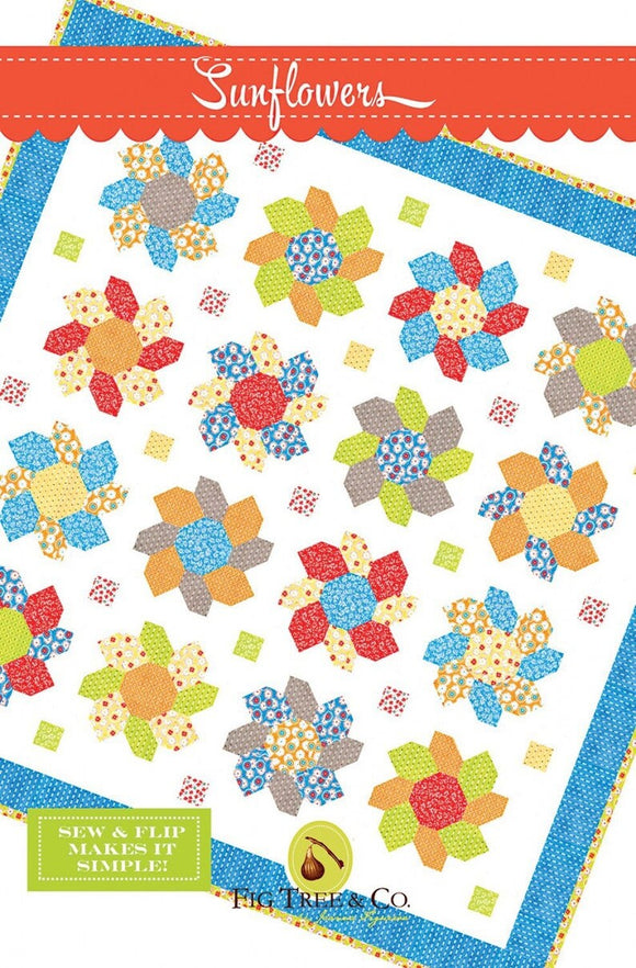 Sunflowers Quilt Pattern by Fig Tree Quilts, Finished Size 64