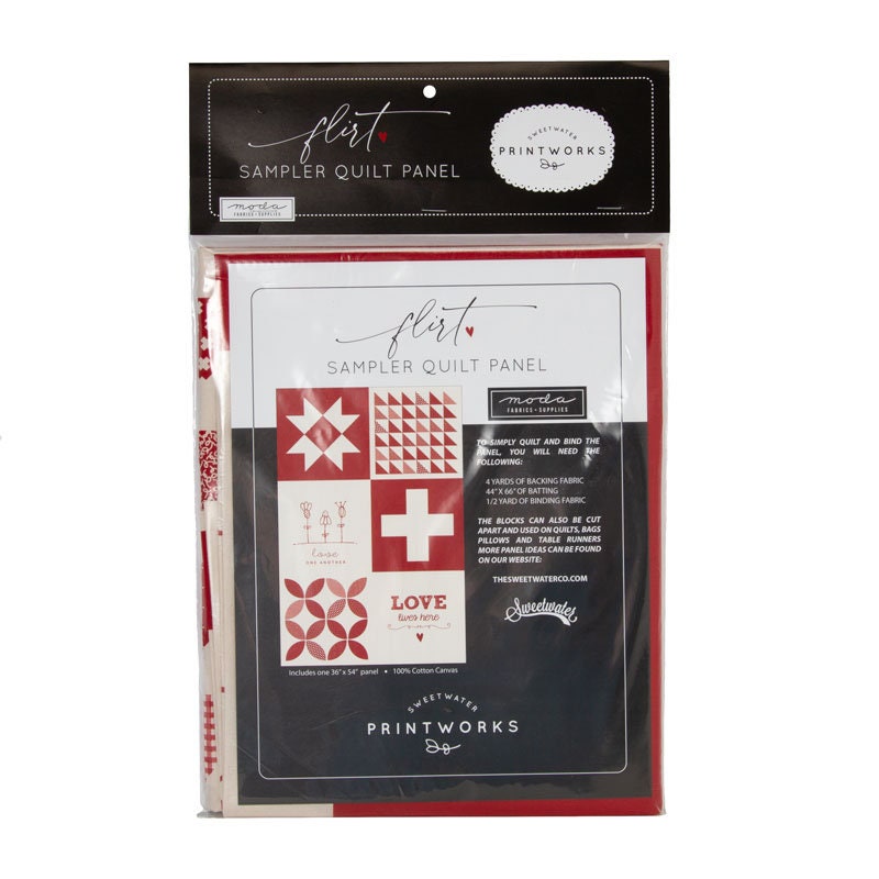 Printworks Flirt Unbleached Red Moda 55576 12P Sampler Packaged Panel Valentines Cheater Quotes Words 36" x 54"