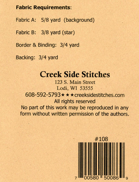 Cookie Cut Starburst # CSS108 Creek Side Stitches Table Runners & Toppers Size: Topper 48in x 18in bin mp