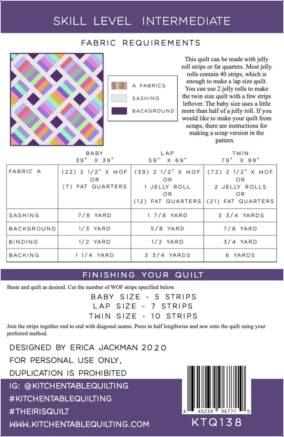 The Iris Quilt Pattern KTQ138  by Kitchen Table Quilting (baby, lap and twin sizes)