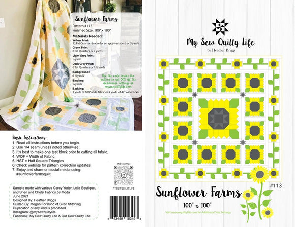 Sunflower Farms Quilt Pattern by Heather Briggs for My Sew Quilty Life, Finished Size 100