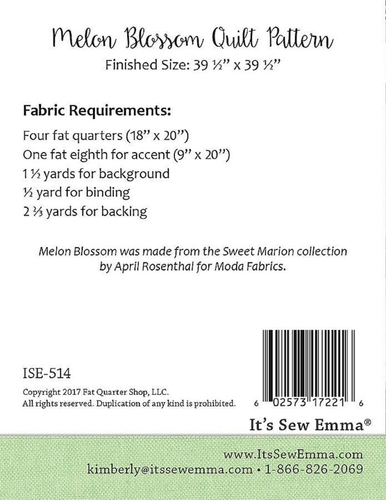 Melon Blossom Quilt pattern only ISE514 by It's So Emma Bin MP