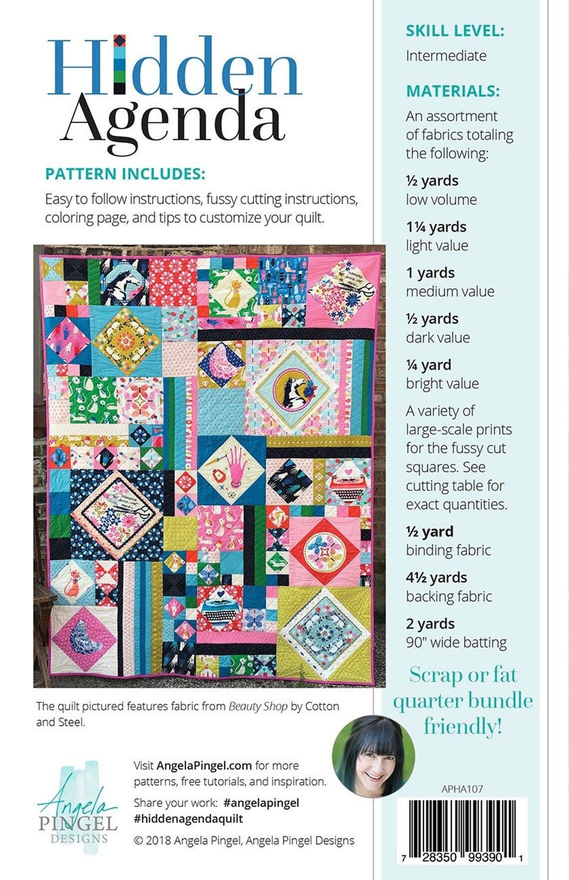 Hidden Agenda Quilt pattern  PAPER PATTERN-only By Angela Pingel Designs Finished Size 56" x 72"