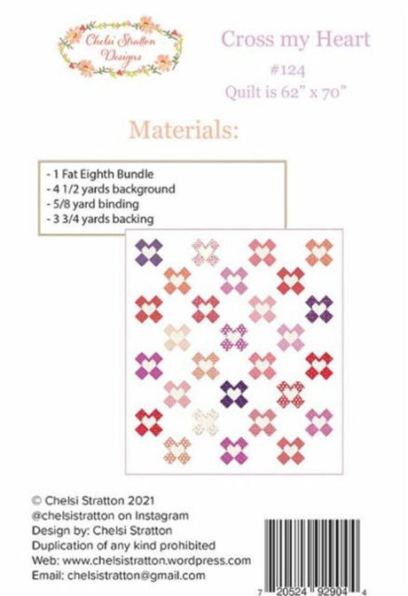 Cross My Heart Quilt pattern only CSD 124 by Chelsi Stratton Designs 61 1/2" x 69 1/2"