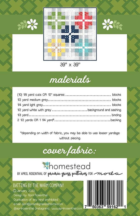 New Bloom Printed Quilt Pattern by April Rosenthal for Prairie Grass Patterns Finished Size 39" x 39"