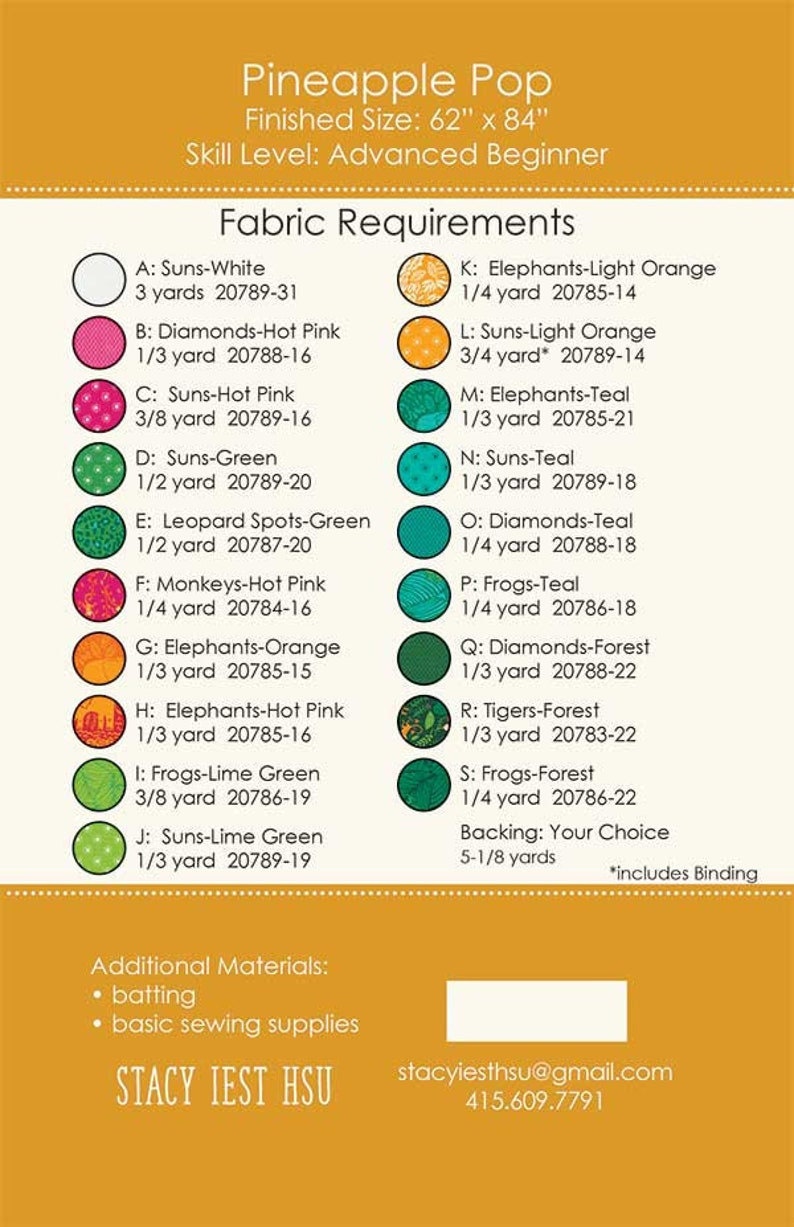 Pineapple Pop Quilt Pattern by Stacy Iest Hsu 62" x 84"