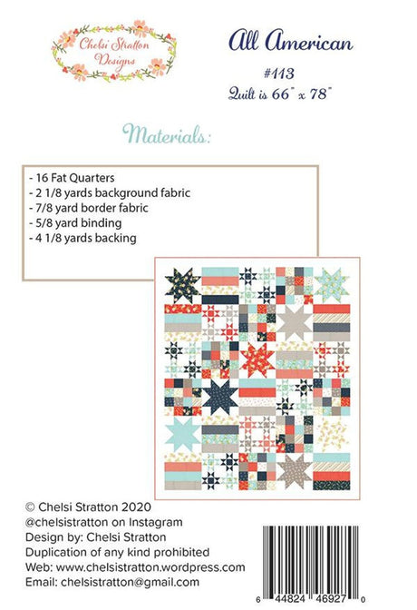 All American Quilt pattern only CSD 113 by Chelsi Stratton Designs 66" x 78"