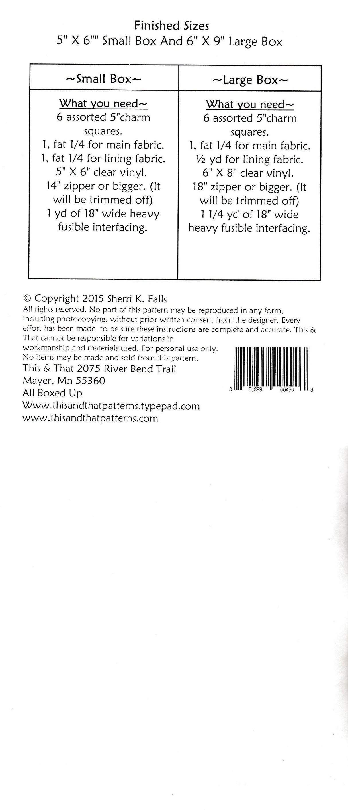 All Boxed Up Pattern TAT303 From This and That by Sherri Falls Bin MP