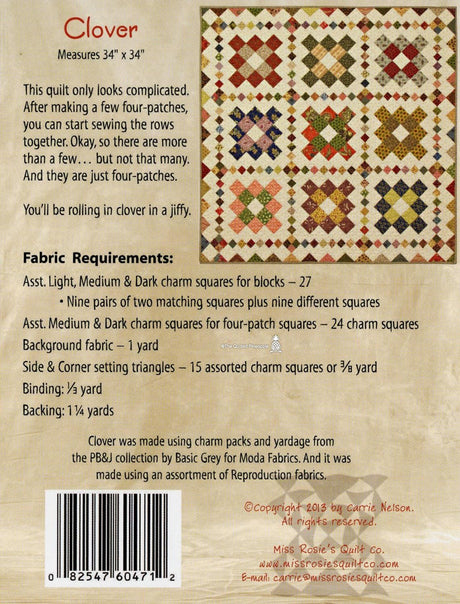 Schnibbles - Clover RQC471 From Miss Rosie's Quilt Co By Carrie Nelson Bin MP