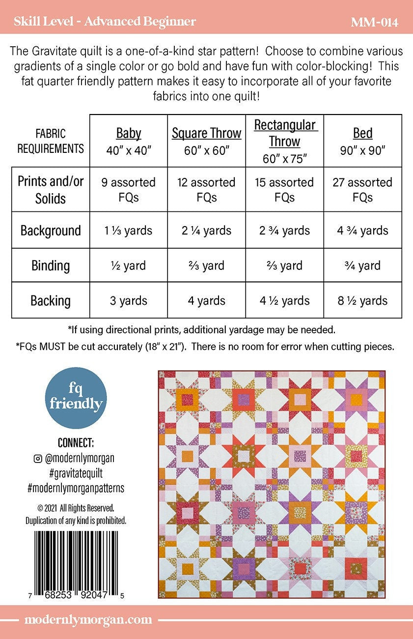 Gravitate MM-014 PAPER Quilt Pattern for Modernly Morgan