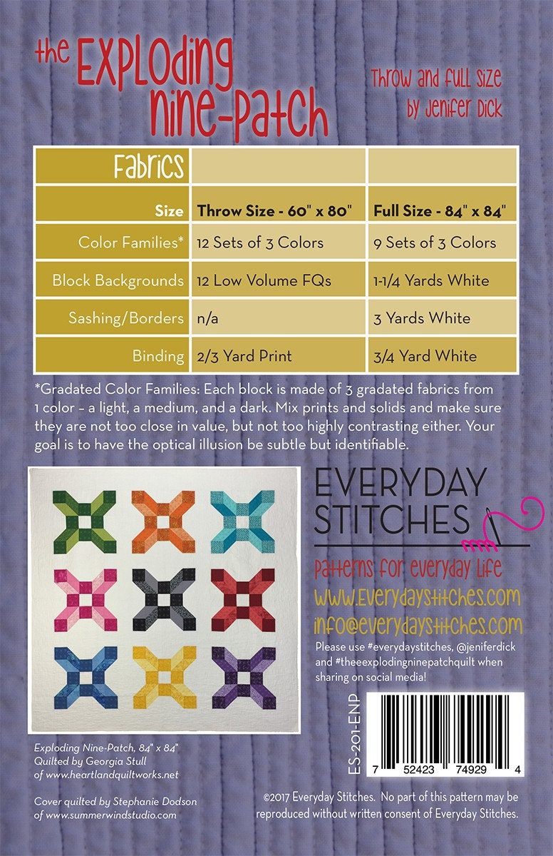 Exploding Nine Patch Quilt Pattern - Printed Pattern only ES-201-ENP  From Everyday Stitches