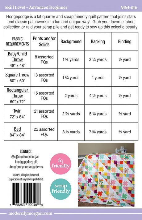 HodgePodge MM-016 PAPER Quilt Pattern for Modernly Morgan