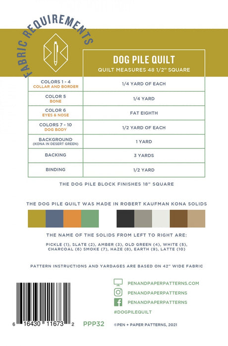 Dog Pile Quilt Pattern PPP32 from Pen & Paper Patterns By Lindsey Neill 48 x 48