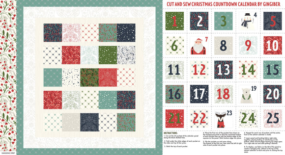Merrymaking Metallic Eggnog Countdown Calendar Panel 48342-11M by Gingiber for Moda Fabric 23 x 42