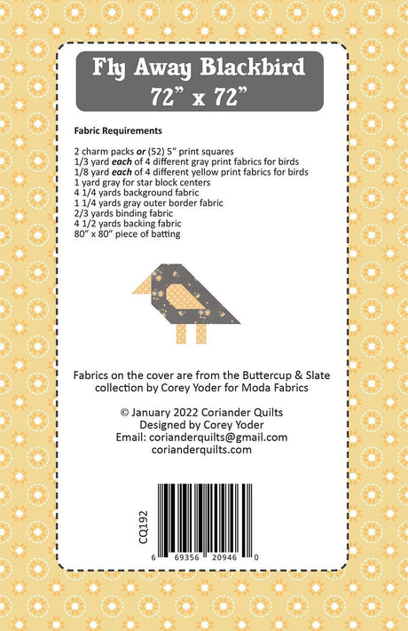 Fly Away Blackbird Quilt Pattern by Coriander Quilts CQ192