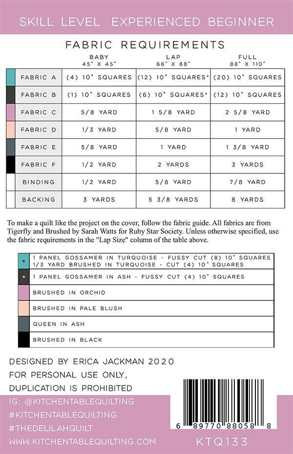 The Delilah Quilt Pattern KTQ133  by Kitchen Table Quilting (baby, lap and twin sizes)