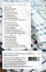 Simple Plaid Quilt Pattern Paper only by Camille Roskelley for Thimble Blossoms in 3 finished sizes