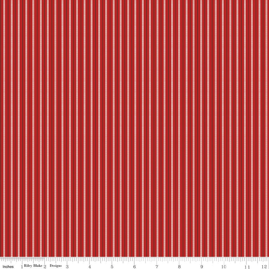Prairie Ticking Schoolhouse Red C12306-RED By Lori Holt Sold by 1/2 yard increments