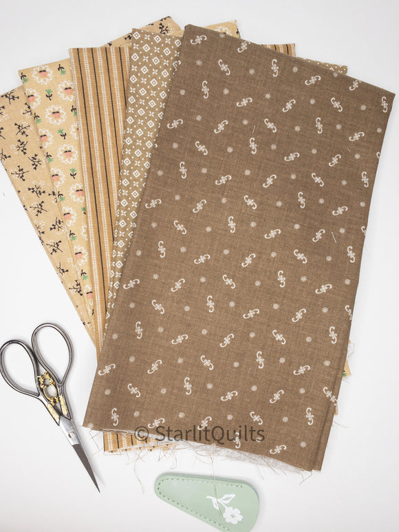 Prairie Brown Bundle - includes 5 fat quarters - By Lori Holt for Riley Blake Designs