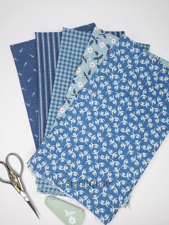 Prairie Blue Bundle - includes 5 fat quarters - By Lori Holt for Riley Blake Designs