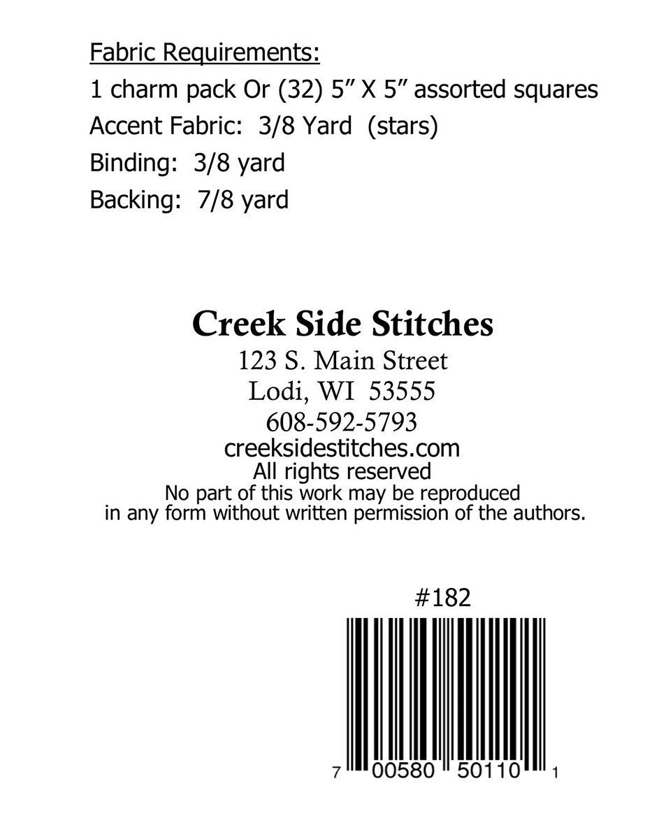 Charming Jacey Hanna Quilted Table Topper Printed Pattern only CSS182 by Creek Side Stitches, precut friendly