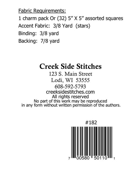 Charming Jacey Hanna Quilted Table Topper Printed Pattern only CSS182 by Creek Side Stitches, precut friendly