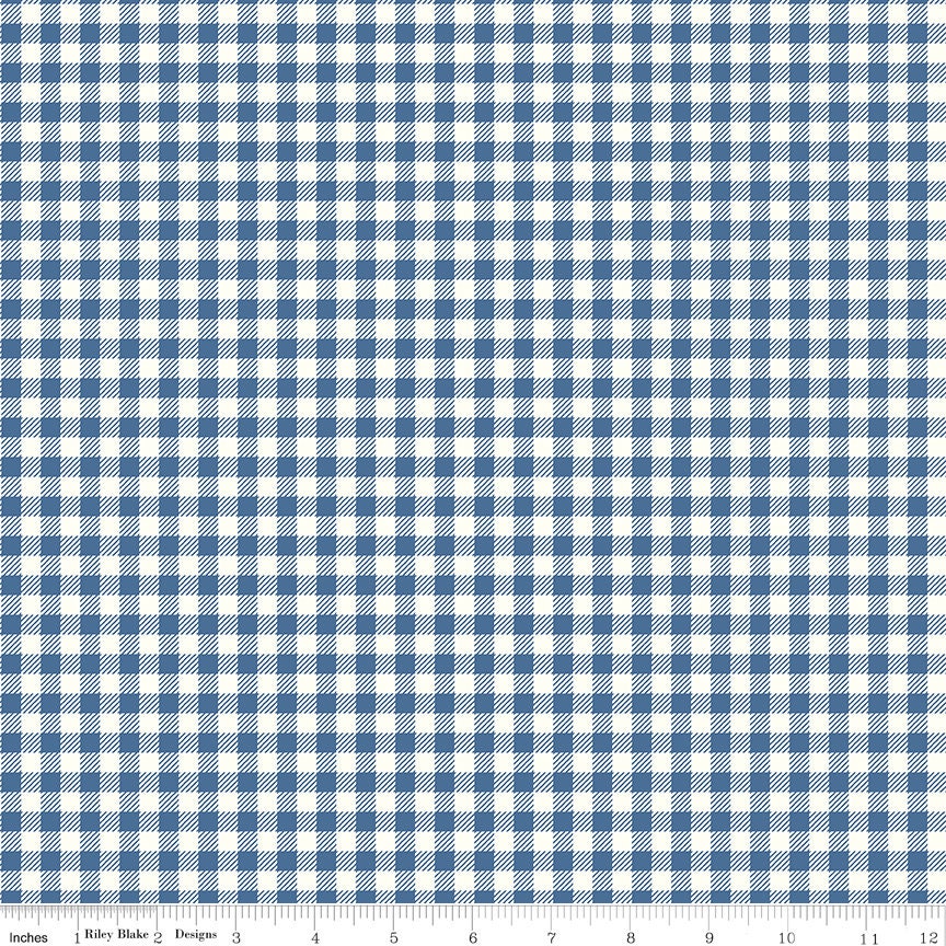 Bee Ginghams Denim Bee Ginghams ReNae C12552-Denim by Lori Holt for Riley Blake Sold in 1/2 yard Increments
